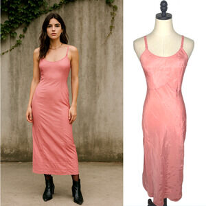 Vintage 40s/50s Snip It Slip Midi Dress 4 Scoop Neck Rickrack Trim Coral Pink S